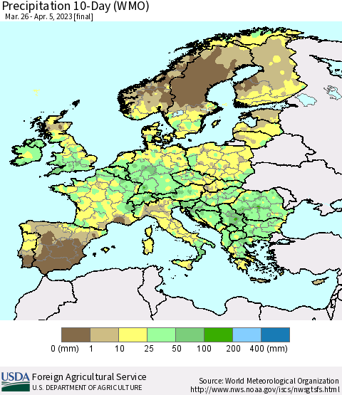 Europe Precipitation 10-Day (WMO) Thematic Map For 3/26/2023 - 4/5/2023