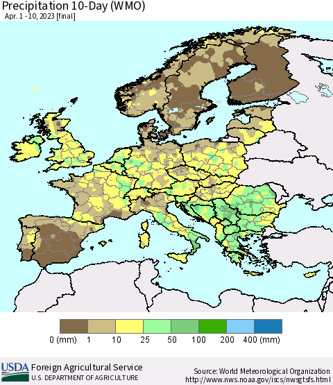 Europe Precipitation 10-Day (WMO) Thematic Map For 4/1/2023 - 4/10/2023