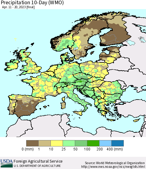 Europe Precipitation 10-Day (WMO) Thematic Map For 4/11/2023 - 4/20/2023