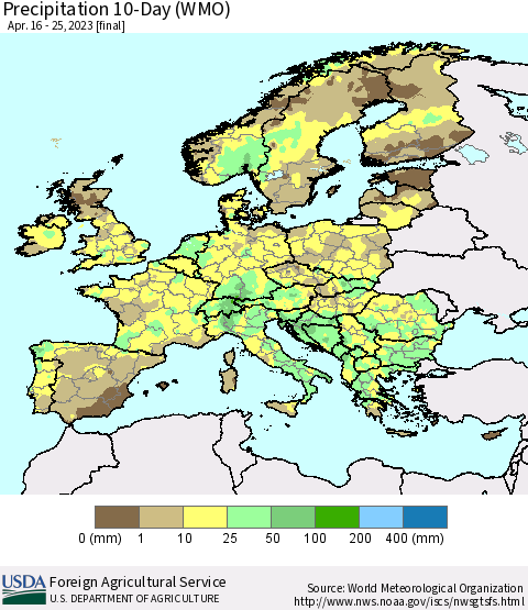 Europe Precipitation 10-Day (WMO) Thematic Map For 4/16/2023 - 4/25/2023