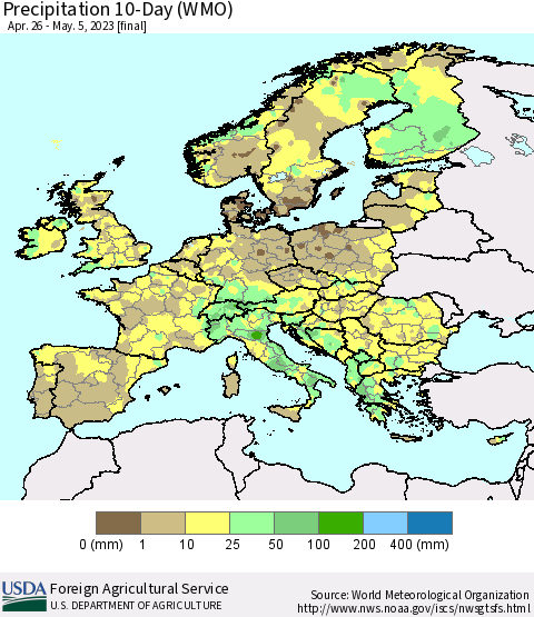Europe Precipitation 10-Day (WMO) Thematic Map For 4/26/2023 - 5/5/2023