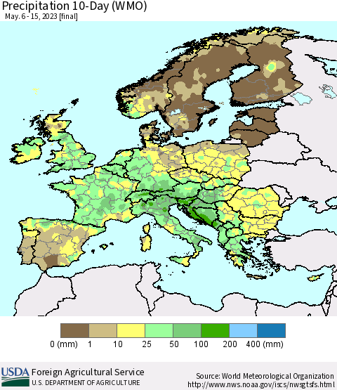 Europe Precipitation 10-Day (WMO) Thematic Map For 5/6/2023 - 5/15/2023