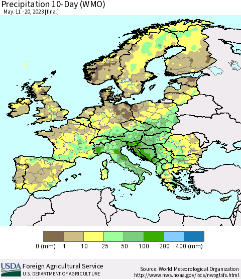Europe Precipitation 10-Day (WMO) Thematic Map For 5/11/2023 - 5/20/2023