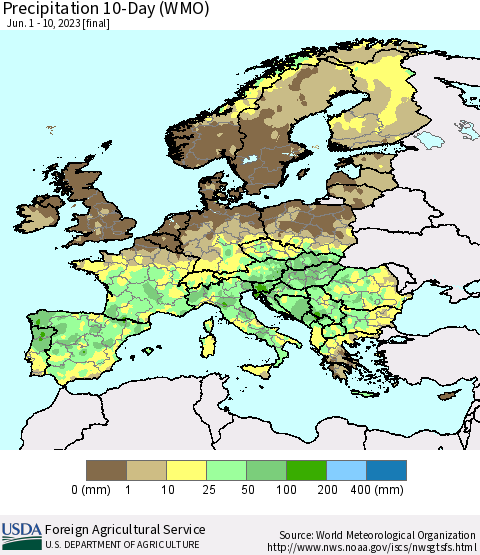 Europe Precipitation 10-Day (WMO) Thematic Map For 6/1/2023 - 6/10/2023