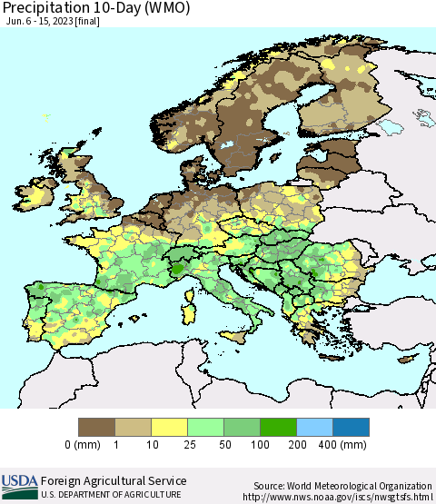 Europe Precipitation 10-Day (WMO) Thematic Map For 6/6/2023 - 6/15/2023