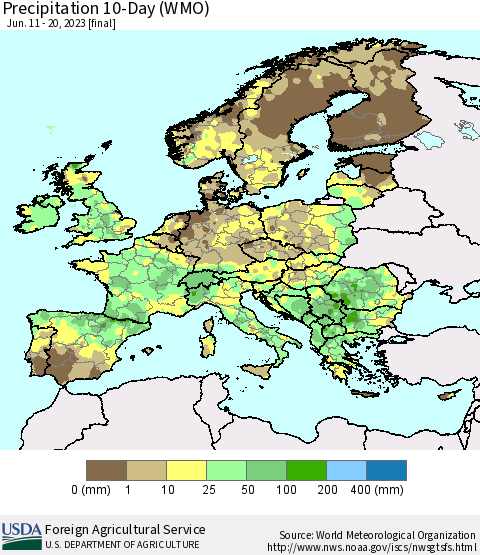 Europe Precipitation 10-Day (WMO) Thematic Map For 6/11/2023 - 6/20/2023