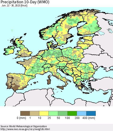 Europe Precipitation 10-Day (WMO) Thematic Map For 6/21/2023 - 6/30/2023
