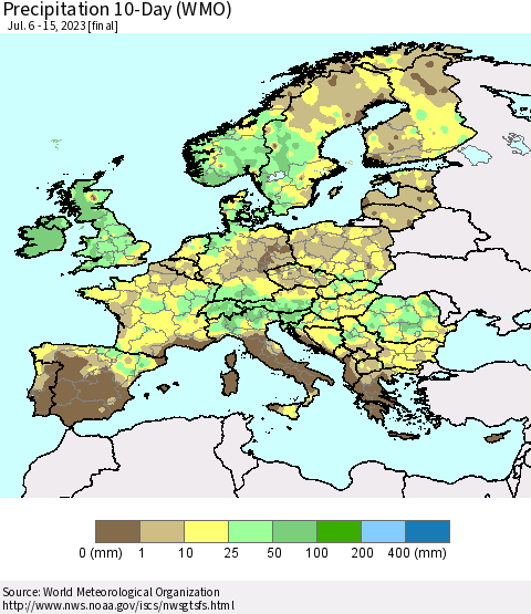 Europe Precipitation 10-Day (WMO) Thematic Map For 7/6/2023 - 7/15/2023