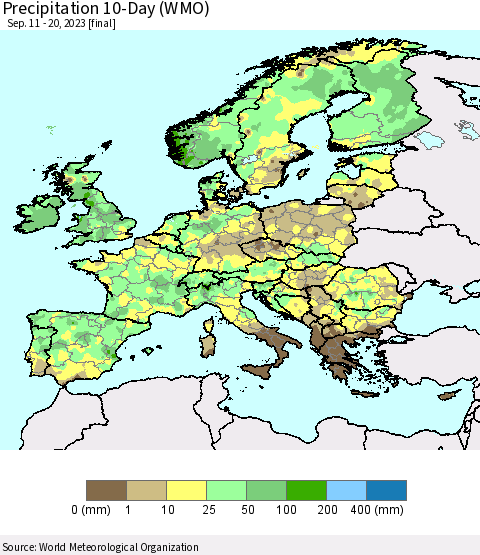 Europe Precipitation 10-Day (WMO) Thematic Map For 9/11/2023 - 9/20/2023