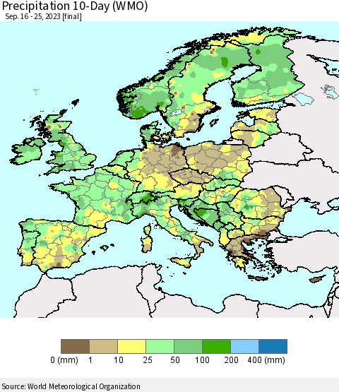 Europe Precipitation 10-Day (WMO) Thematic Map For 9/16/2023 - 9/25/2023
