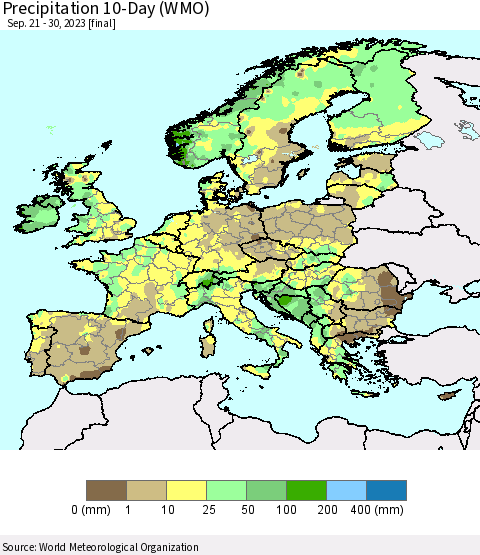 Europe Precipitation 10-Day (WMO) Thematic Map For 9/21/2023 - 9/30/2023