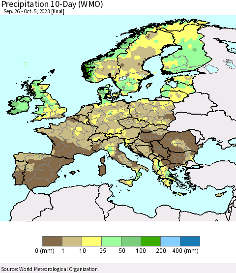 Europe Precipitation 10-Day (WMO) Thematic Map For 9/26/2023 - 10/5/2023