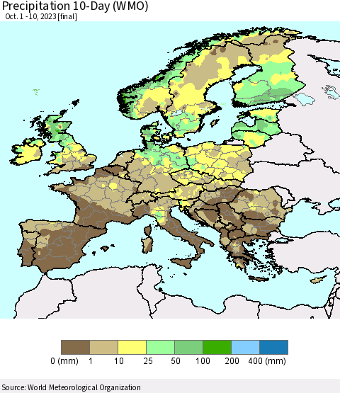 Europe Precipitation 10-Day (WMO) Thematic Map For 10/1/2023 - 10/10/2023