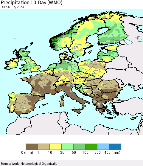 Europe Precipitation 10-Day (WMO) Thematic Map For 10/6/2023 - 10/15/2023