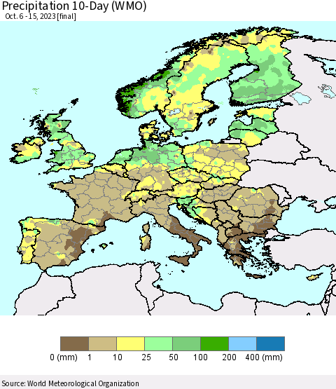 Europe Precipitation 10-Day (WMO) Thematic Map For 10/6/2023 - 10/15/2023