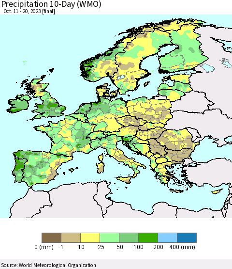 Europe Precipitation 10-Day (WMO) Thematic Map For 10/11/2023 - 10/20/2023