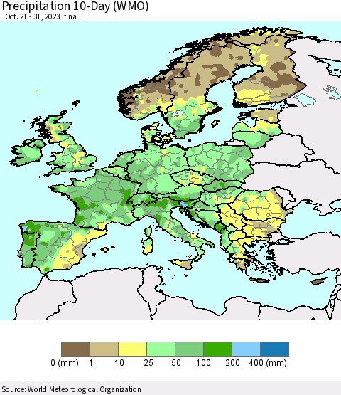 Europe Precipitation 10-Day (WMO) Thematic Map For 10/21/2023 - 10/31/2023
