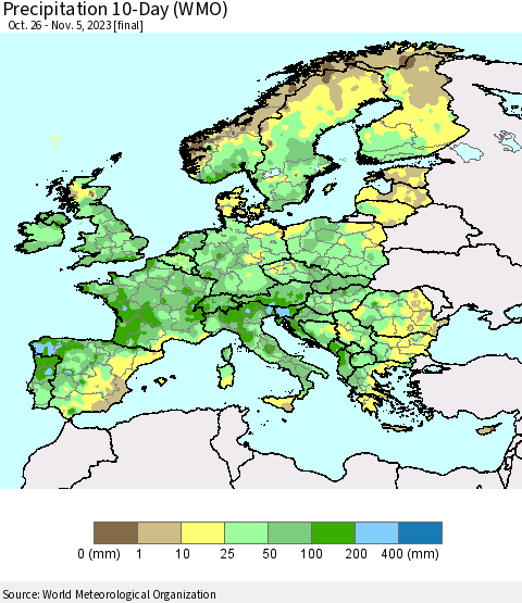 Europe Precipitation 10-Day (WMO) Thematic Map For 10/26/2023 - 11/5/2023