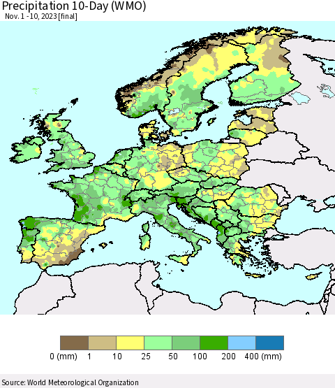 Europe Precipitation 10-Day (WMO) Thematic Map For 11/1/2023 - 11/10/2023