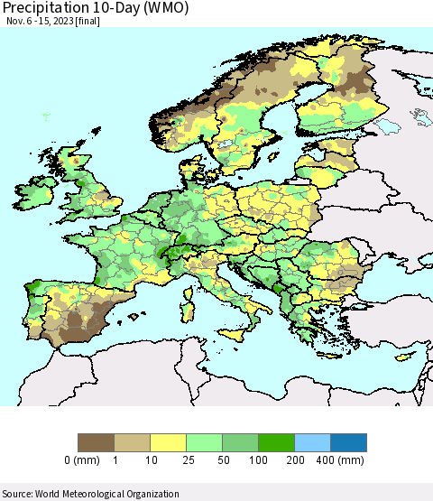 Europe Precipitation 10-Day (WMO) Thematic Map For 11/6/2023 - 11/15/2023