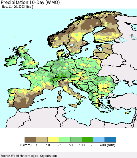 Europe Precipitation 10-Day (WMO) Thematic Map For 11/11/2023 - 11/20/2023