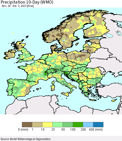 Europe Precipitation 10-Day (WMO) Thematic Map For 11/26/2023 - 12/5/2023