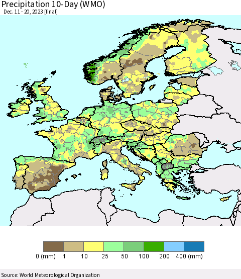 Europe Precipitation 10-Day (WMO) Thematic Map For 12/11/2023 - 12/20/2023