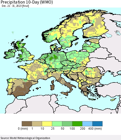 Europe Precipitation 10-Day (WMO) Thematic Map For 12/21/2023 - 12/31/2023