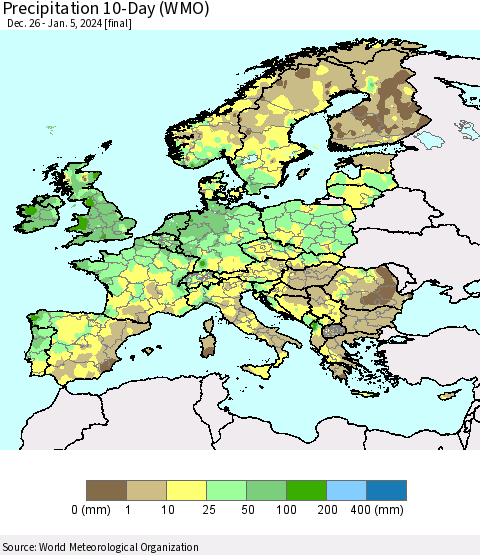Europe Precipitation 10-Day (WMO) Thematic Map For 12/26/2023 - 1/5/2024