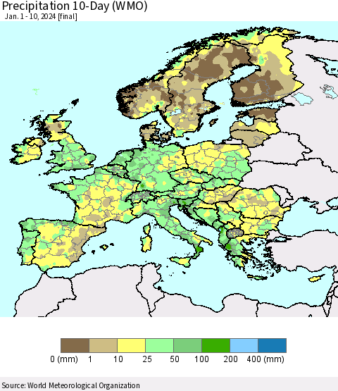 Europe Precipitation 10-Day (WMO) Thematic Map For 1/1/2024 - 1/10/2024