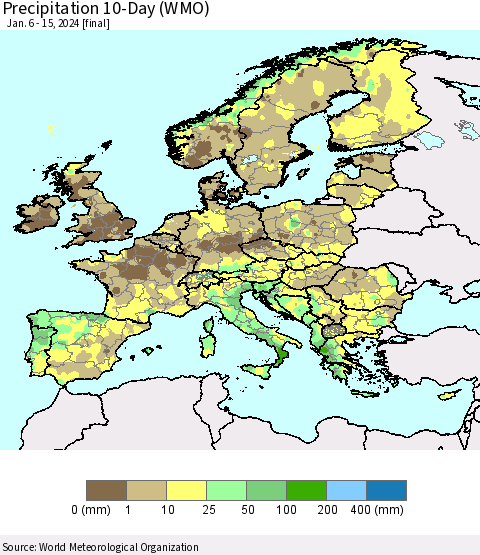 Europe Precipitation 10-Day (WMO) Thematic Map For 1/6/2024 - 1/15/2024