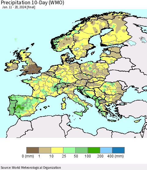 Europe Precipitation 10-Day (WMO) Thematic Map For 1/11/2024 - 1/20/2024
