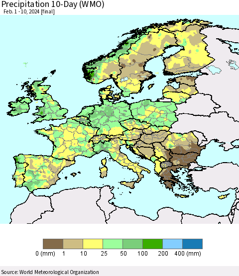Europe Precipitation 10-Day (WMO) Thematic Map For 2/1/2024 - 2/10/2024
