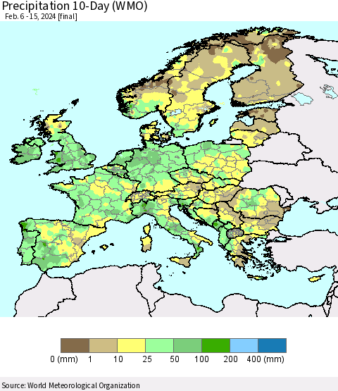 Europe Precipitation 10-Day (WMO) Thematic Map For 2/6/2024 - 2/15/2024