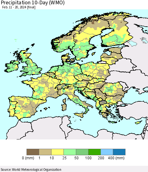 Europe Precipitation 10-Day (WMO) Thematic Map For 2/11/2024 - 2/20/2024