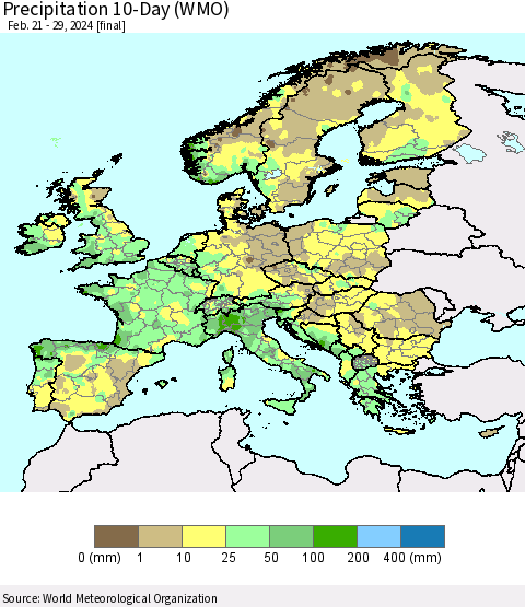 Europe Precipitation 10-Day (WMO) Thematic Map For 2/21/2024 - 2/29/2024
