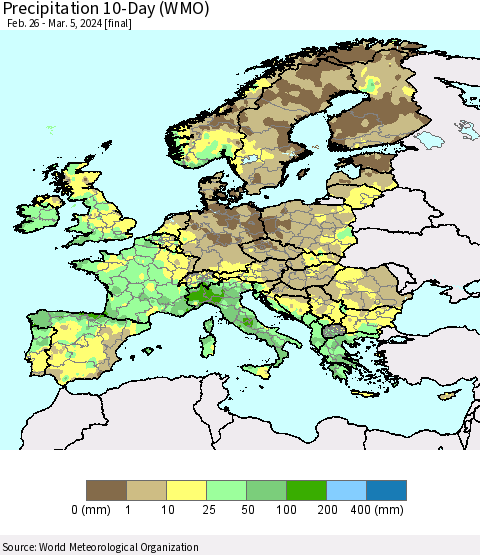 Europe Precipitation 10-Day (WMO) Thematic Map For 2/26/2024 - 3/5/2024