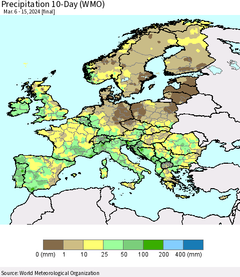 Europe Precipitation 10-Day (WMO) Thematic Map For 3/6/2024 - 3/15/2024