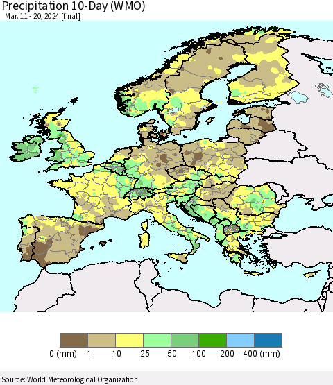 Europe Precipitation 10-Day (WMO) Thematic Map For 3/11/2024 - 3/20/2024