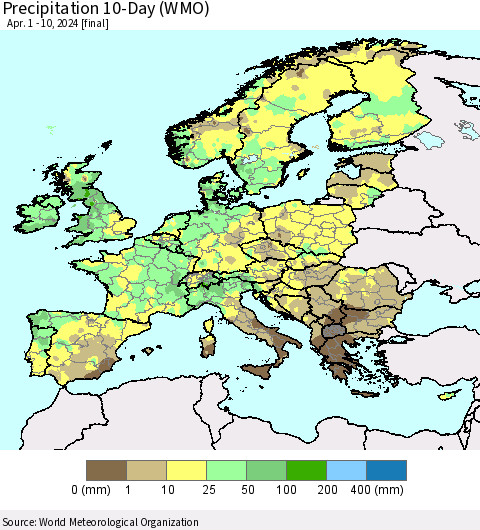 Europe Precipitation 10-Day (WMO) Thematic Map For 4/1/2024 - 4/10/2024
