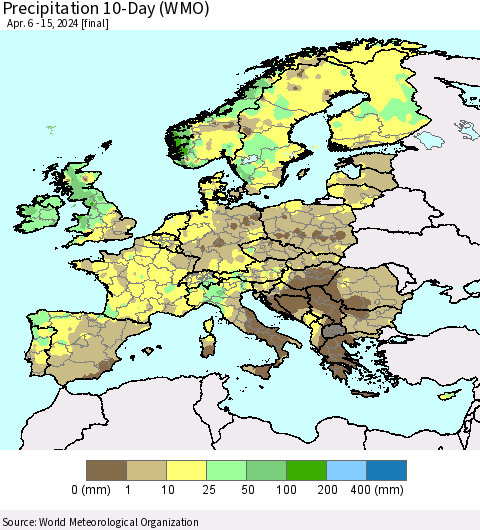 Europe Precipitation 10-Day (WMO) Thematic Map For 4/6/2024 - 4/15/2024