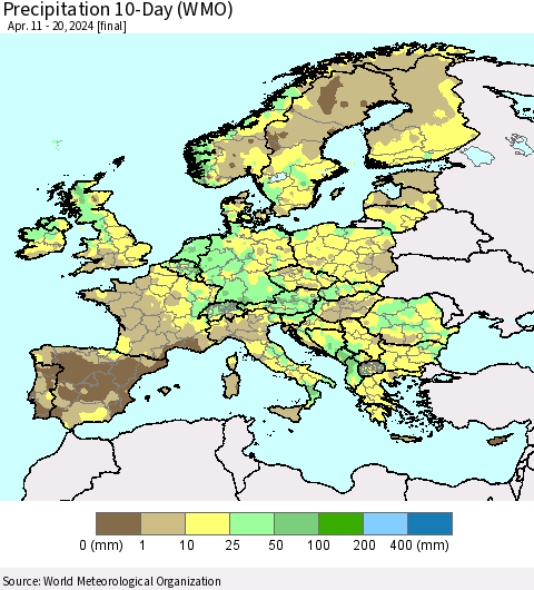 Europe Precipitation 10-Day (WMO) Thematic Map For 4/11/2024 - 4/20/2024