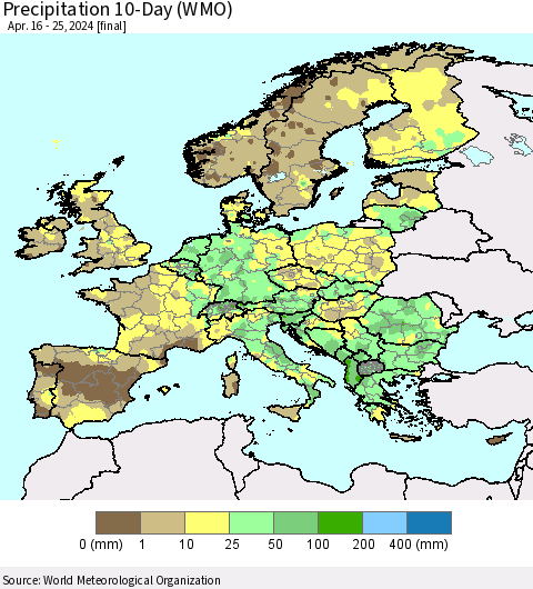 Europe Precipitation 10-Day (WMO) Thematic Map For 4/16/2024 - 4/25/2024