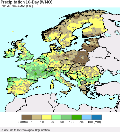 Europe Precipitation 10-Day (WMO) Thematic Map For 4/26/2024 - 5/5/2024