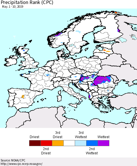 Europe Precipitation Rank since 1981 (CPC) Thematic Map For 5/1/2019 - 5/10/2019