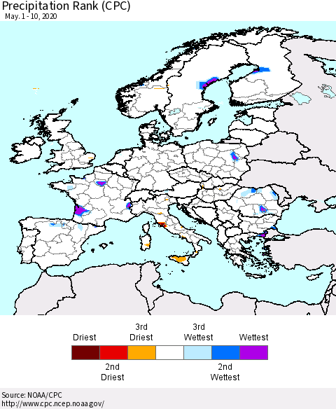 Europe Precipitation Rank since 1981 (CPC) Thematic Map For 5/1/2020 - 5/10/2020