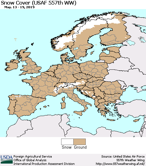 Europe Snow Cover (USAF 557th WW) Thematic Map For 5/13/2019 - 5/19/2019