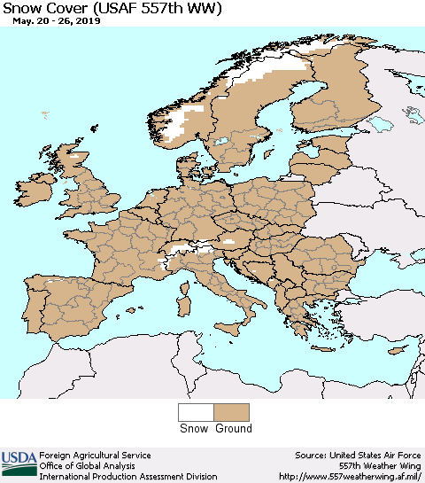 Europe Snow Cover (USAF 557th WW) Thematic Map For 5/20/2019 - 5/26/2019