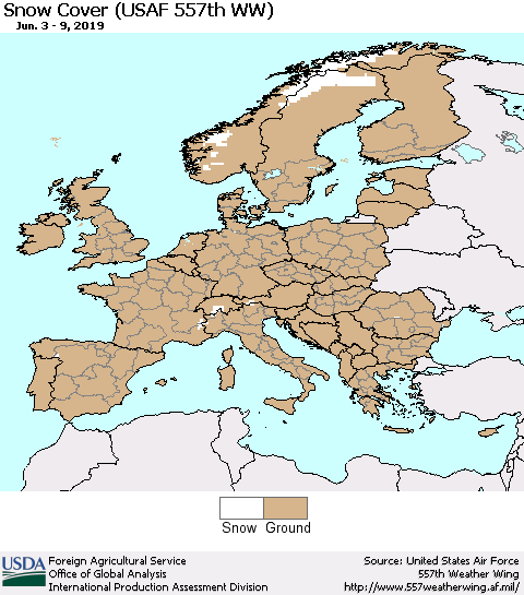 Europe Snow Cover (USAF 557th WW) Thematic Map For 6/3/2019 - 6/9/2019