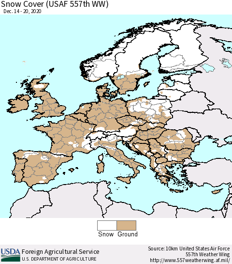 Europe Snow Cover (USAF 557th WW) Thematic Map For 12/14/2020 - 12/20/2020